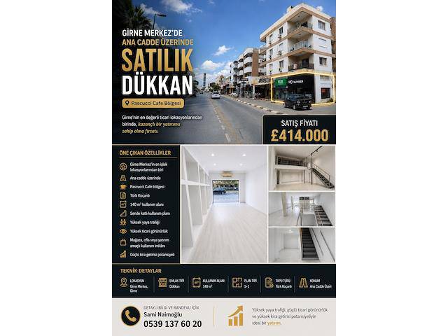 Girne Merkez’de Satılık Prestijli Dükkan – Ana Cadde Üzerinde Fırsat!